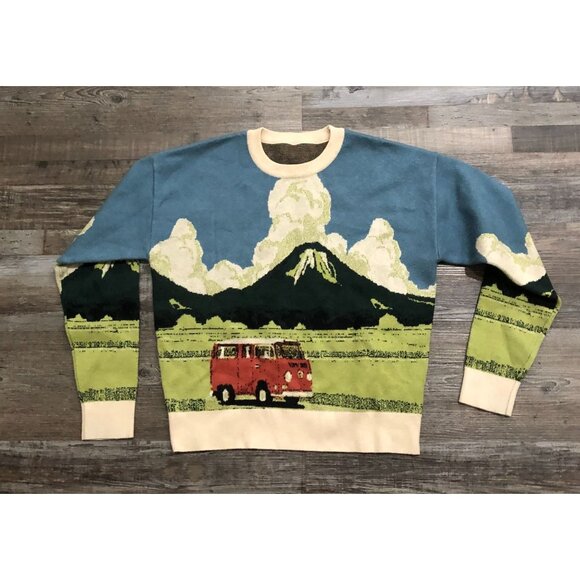 Cider Sweaters - Cider Curve Volkswagen VW Van Knit Sweater Long Sleeve Mountain Size XS